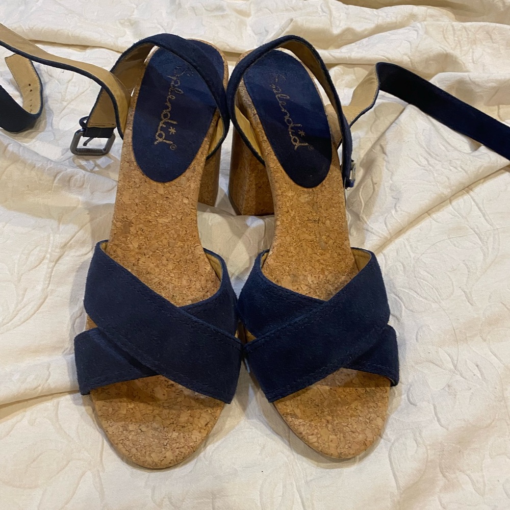 suede ankle strap Splendid sandals with cork heels.